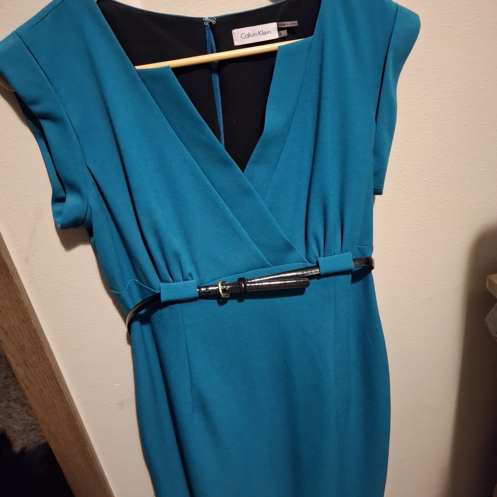 Calvin Klein Turquoise Midi Dress with Belt